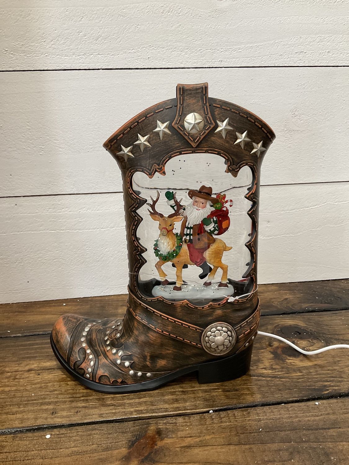 Lighted swirl boot Santa