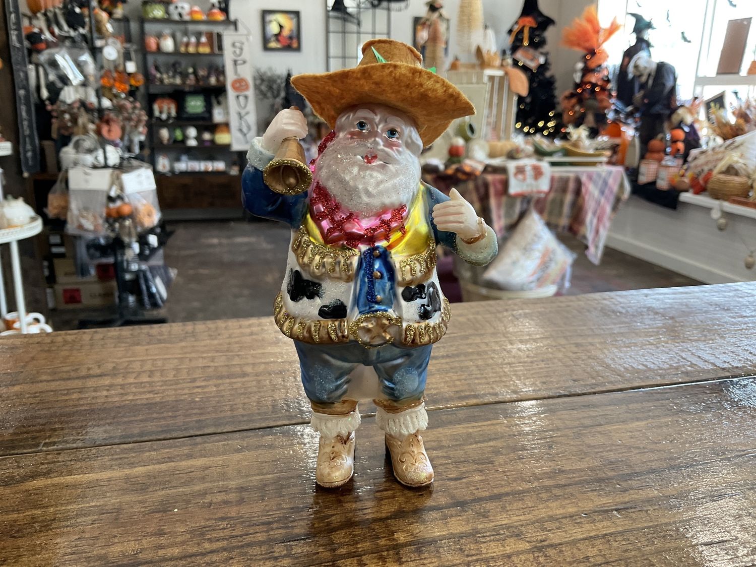 Cowboy glass Santa
