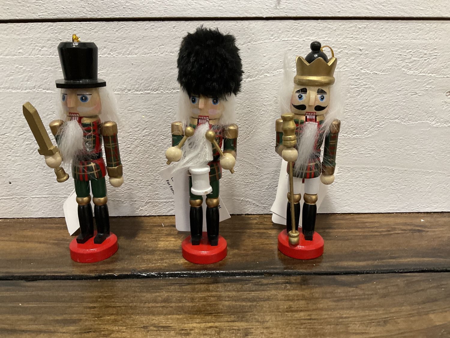 Wood plaid nutcracker ornament three assortment