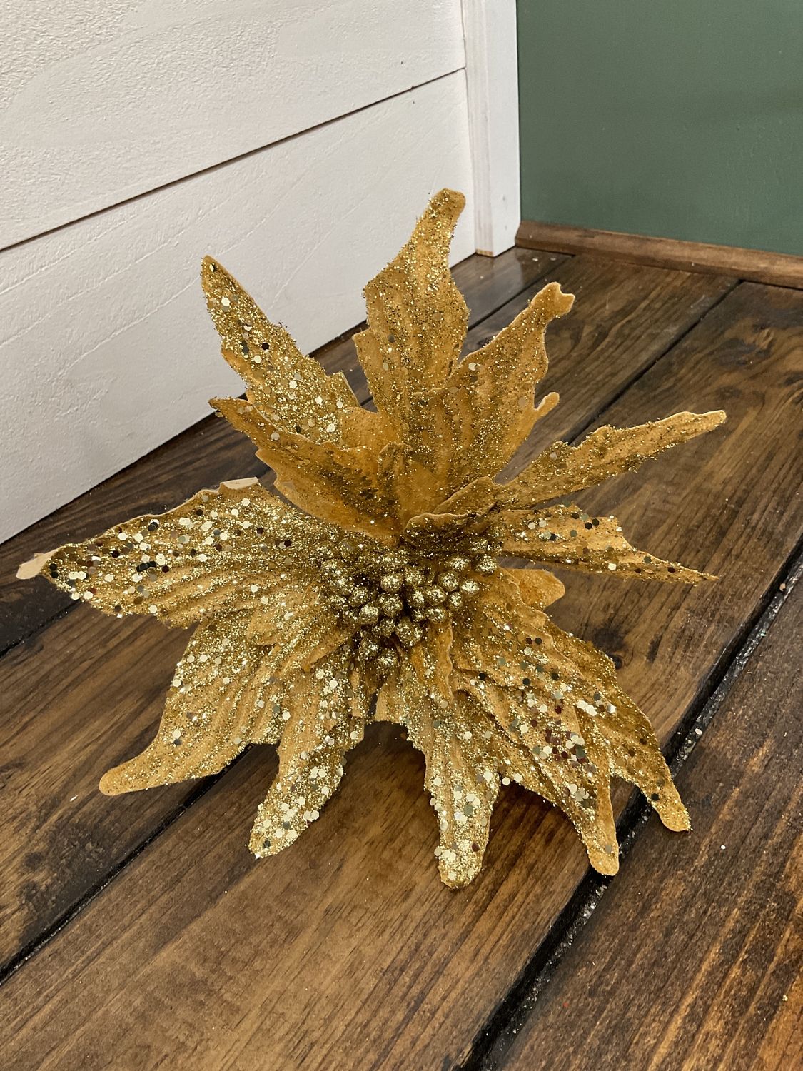 Gold velvet poinsettia pick