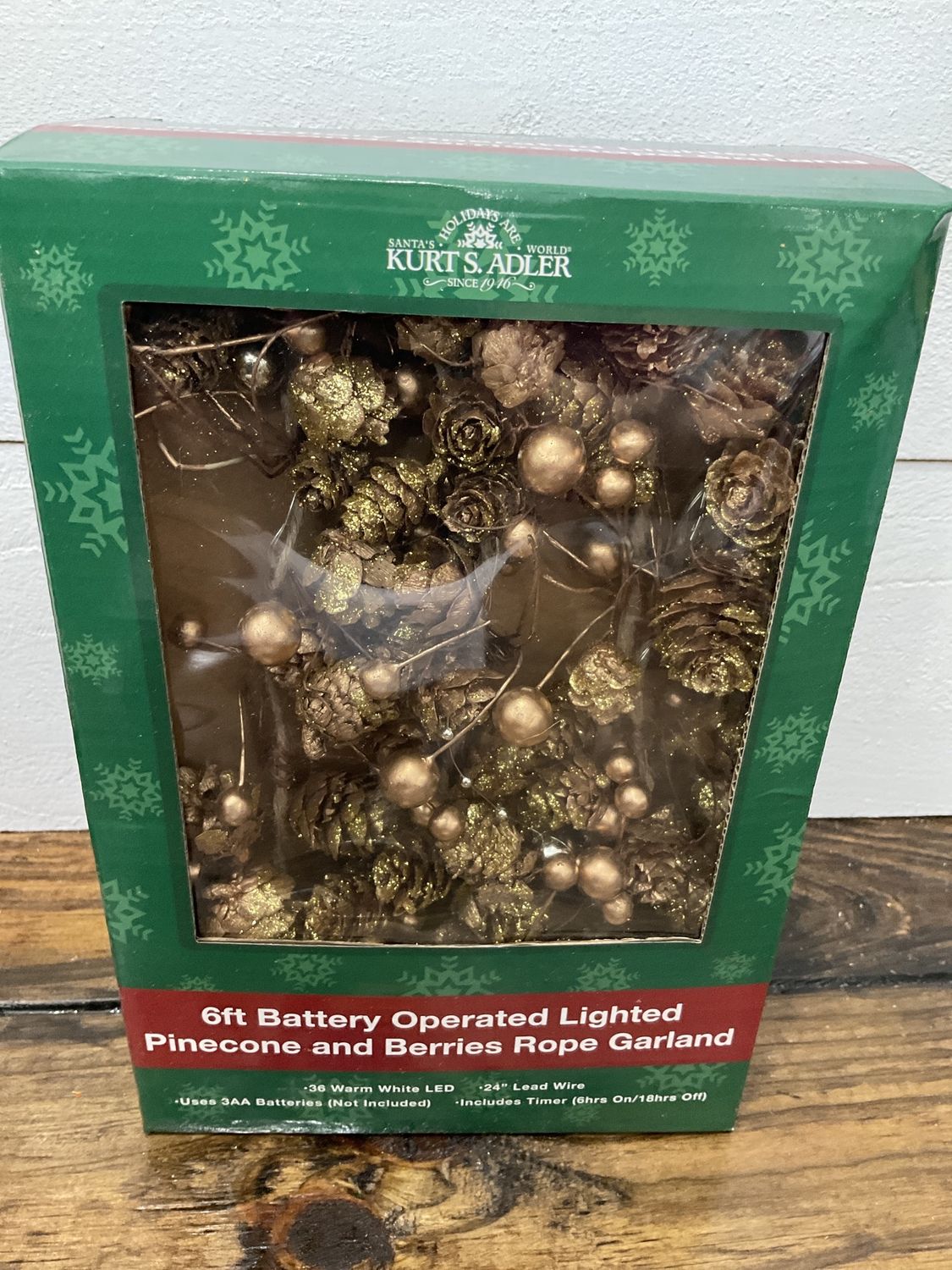 6 foot lit pinecone and Berry  Garland