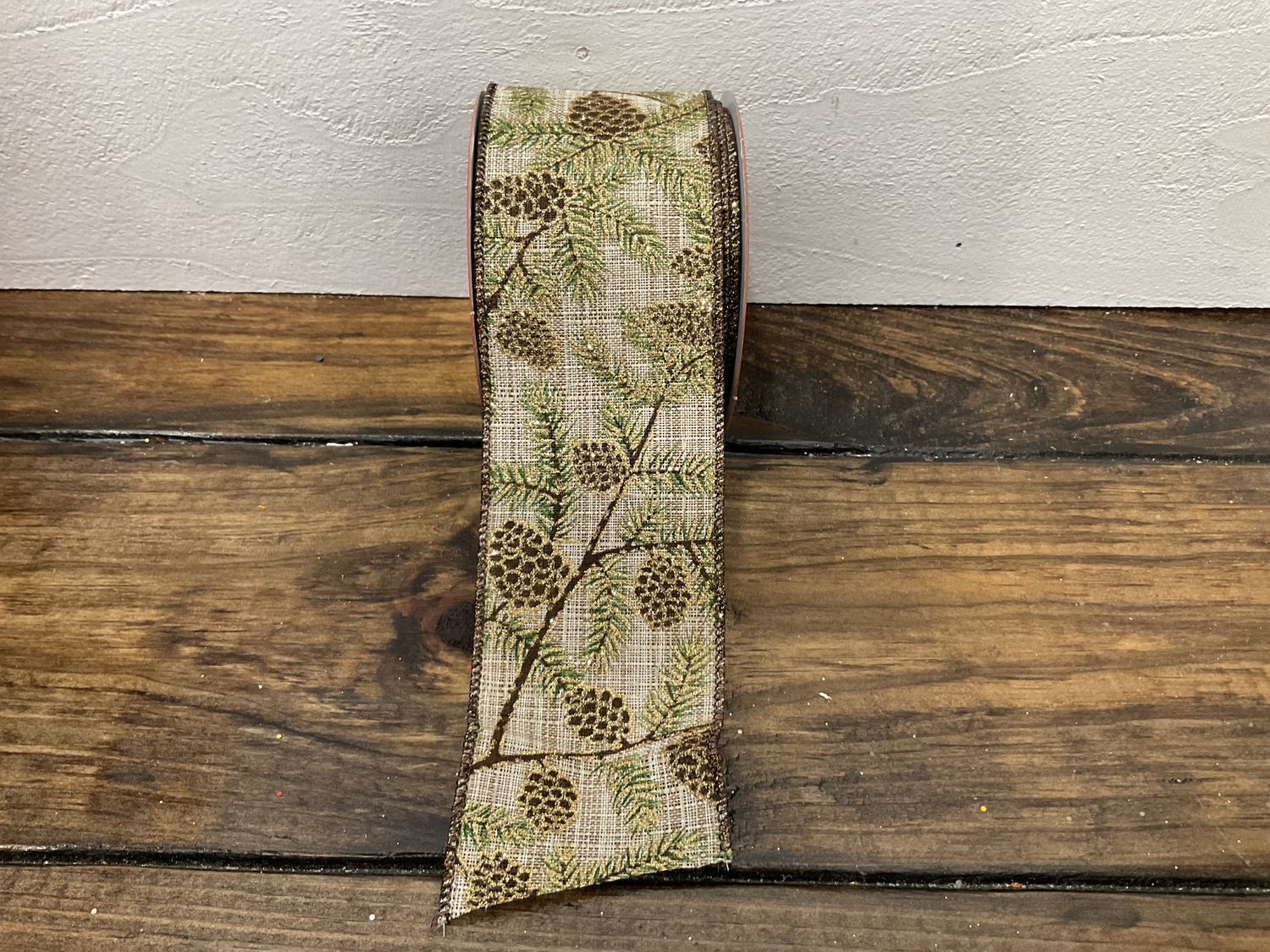 Brown pinecone branch ribbon