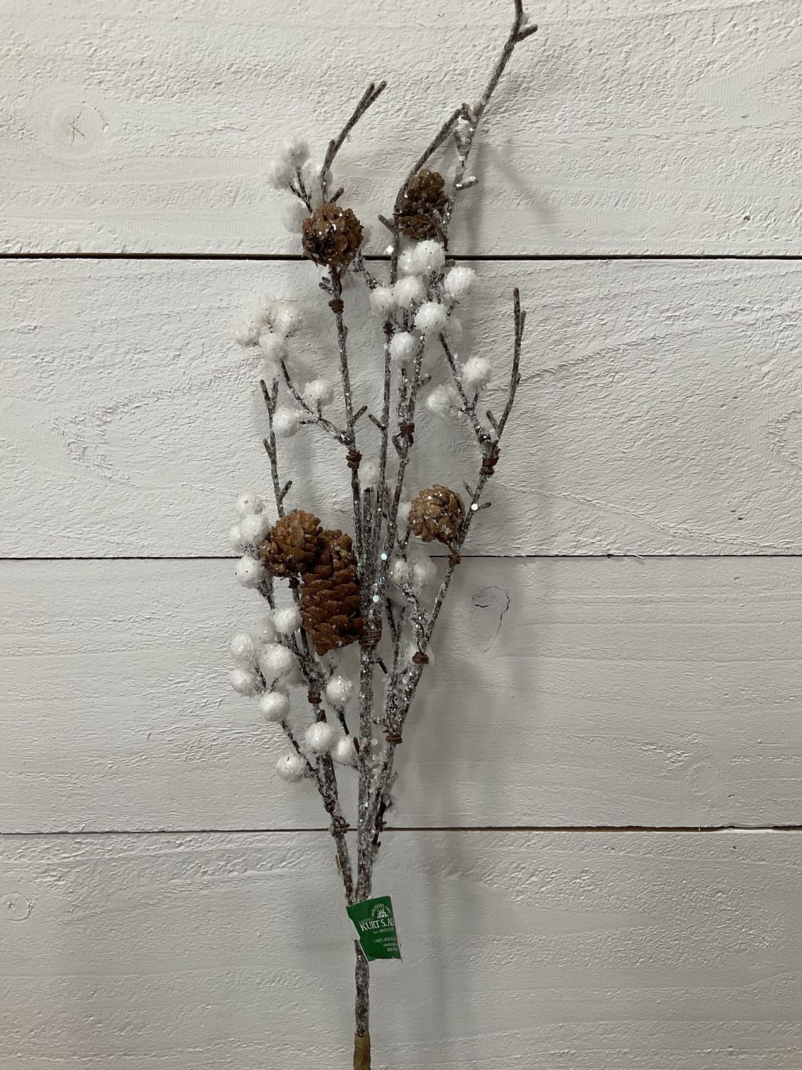 White berry frosted pinecone pick