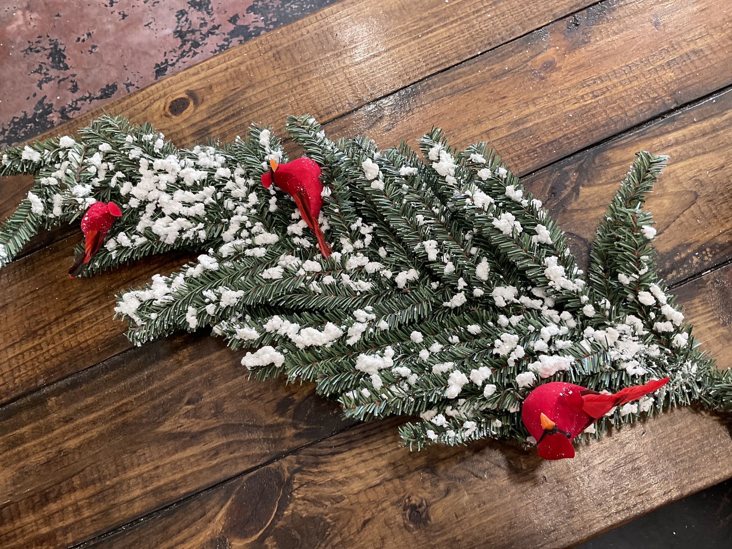 Snowy German twig teardrop with cardinals