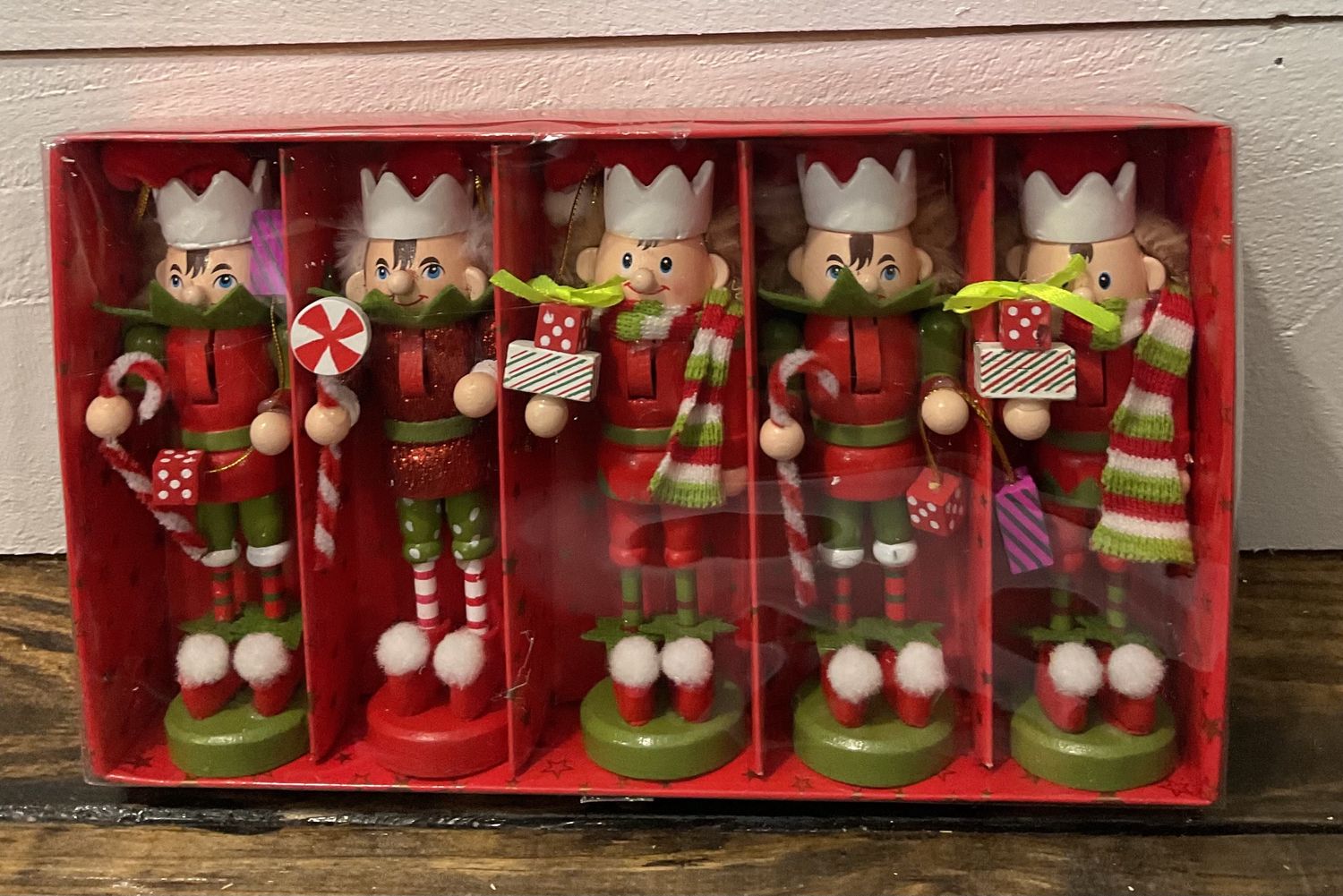 Elf Nutcracker ornaments set a five