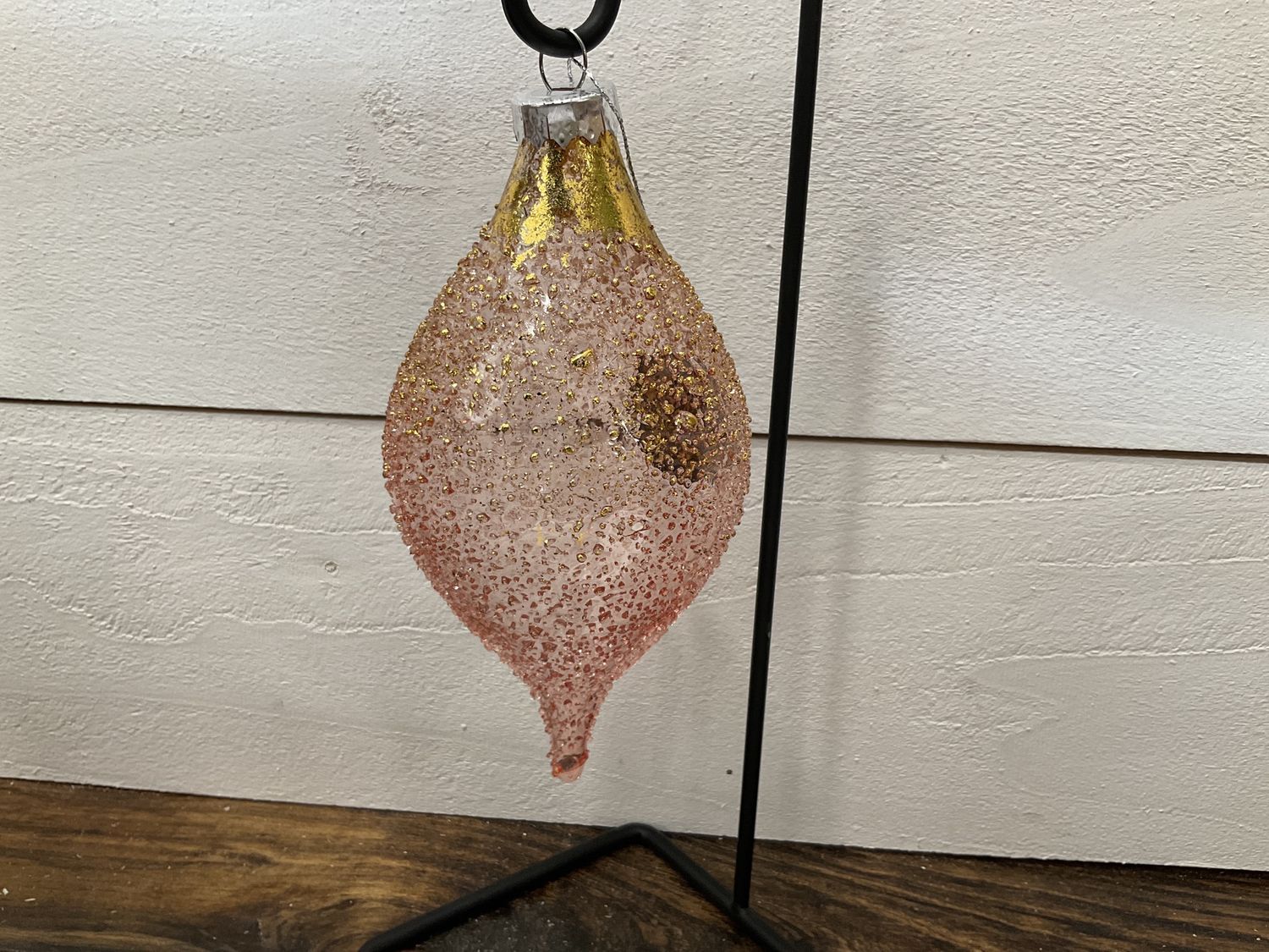 Ombre beaded glass finial ornament pink/gold