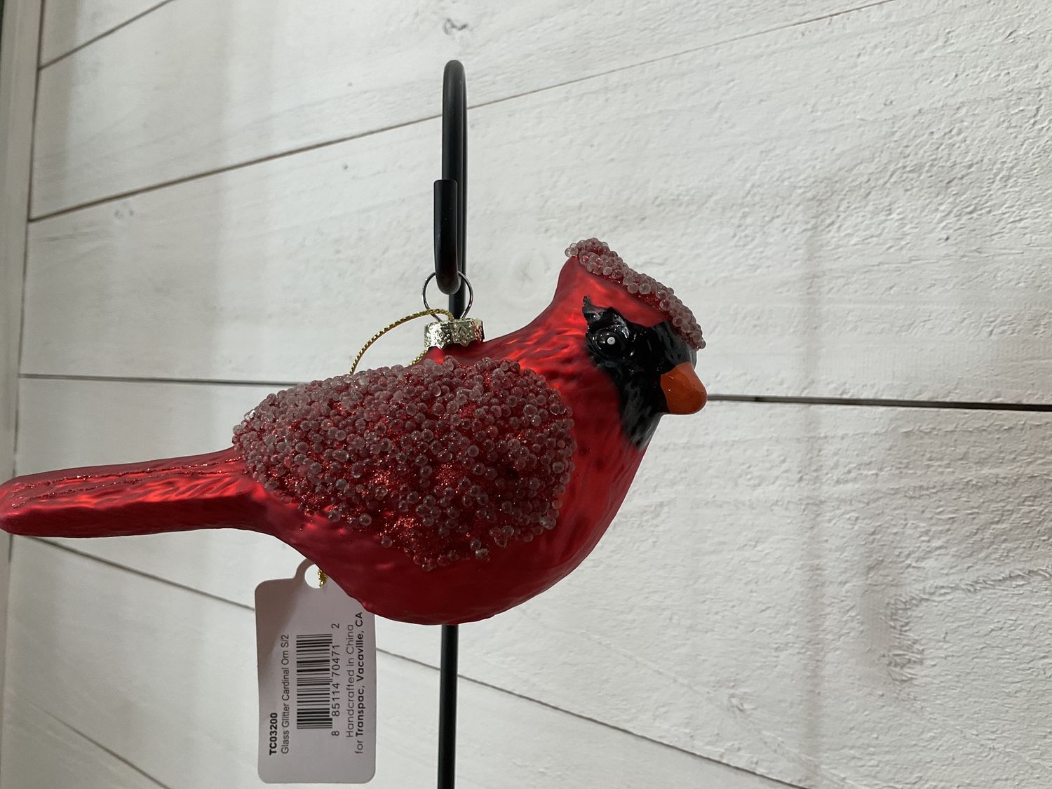 Glass glitter cardinal ornament 2 assortment