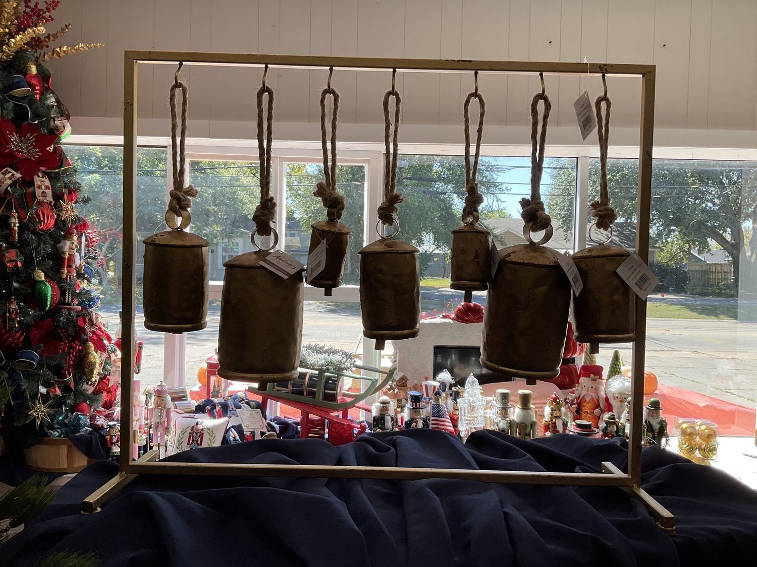 Distressed gold bells on stand