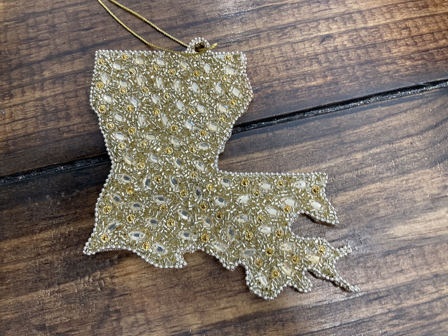 Louisiana shaped gold ornament