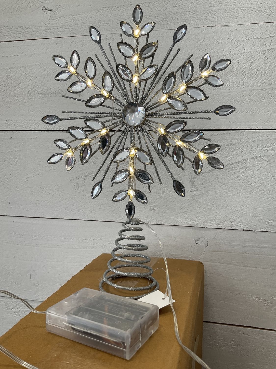 12 inch lighted, snowflake tree topper with crystals