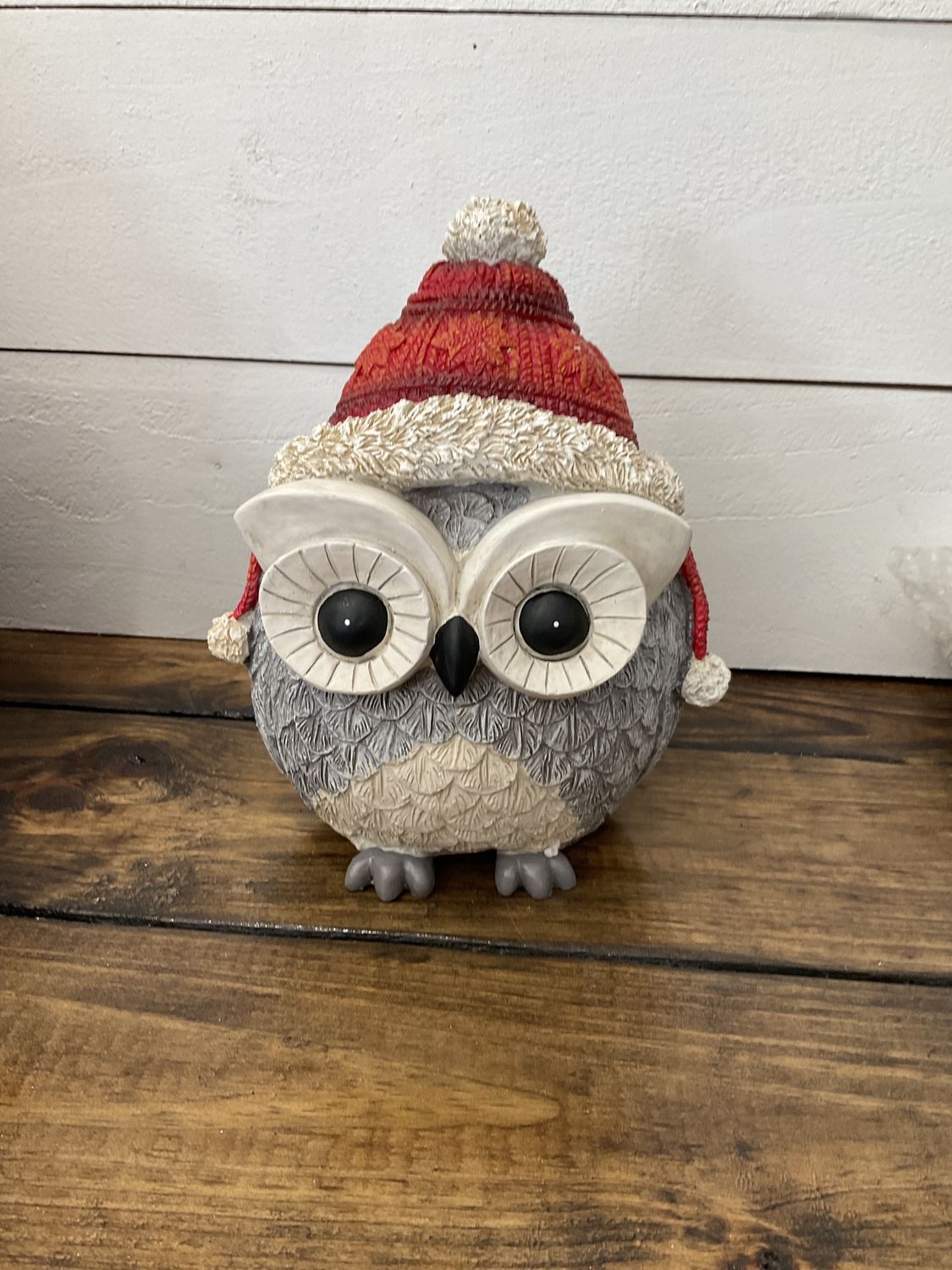 8.75” Pudgy pal owl With Santa hat