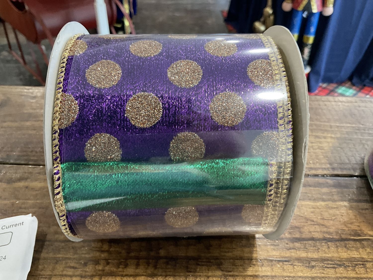 Metallic mardigras.ribbon 4” x 10 yards