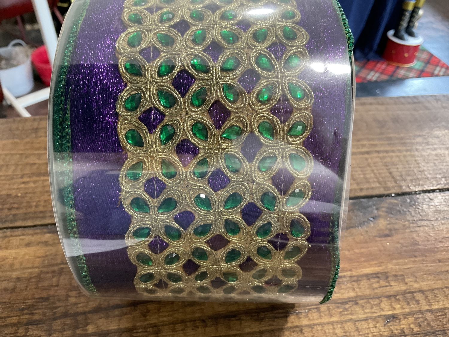 Metallic Mardi Gras jewel ribbon 4“ x 10 yards