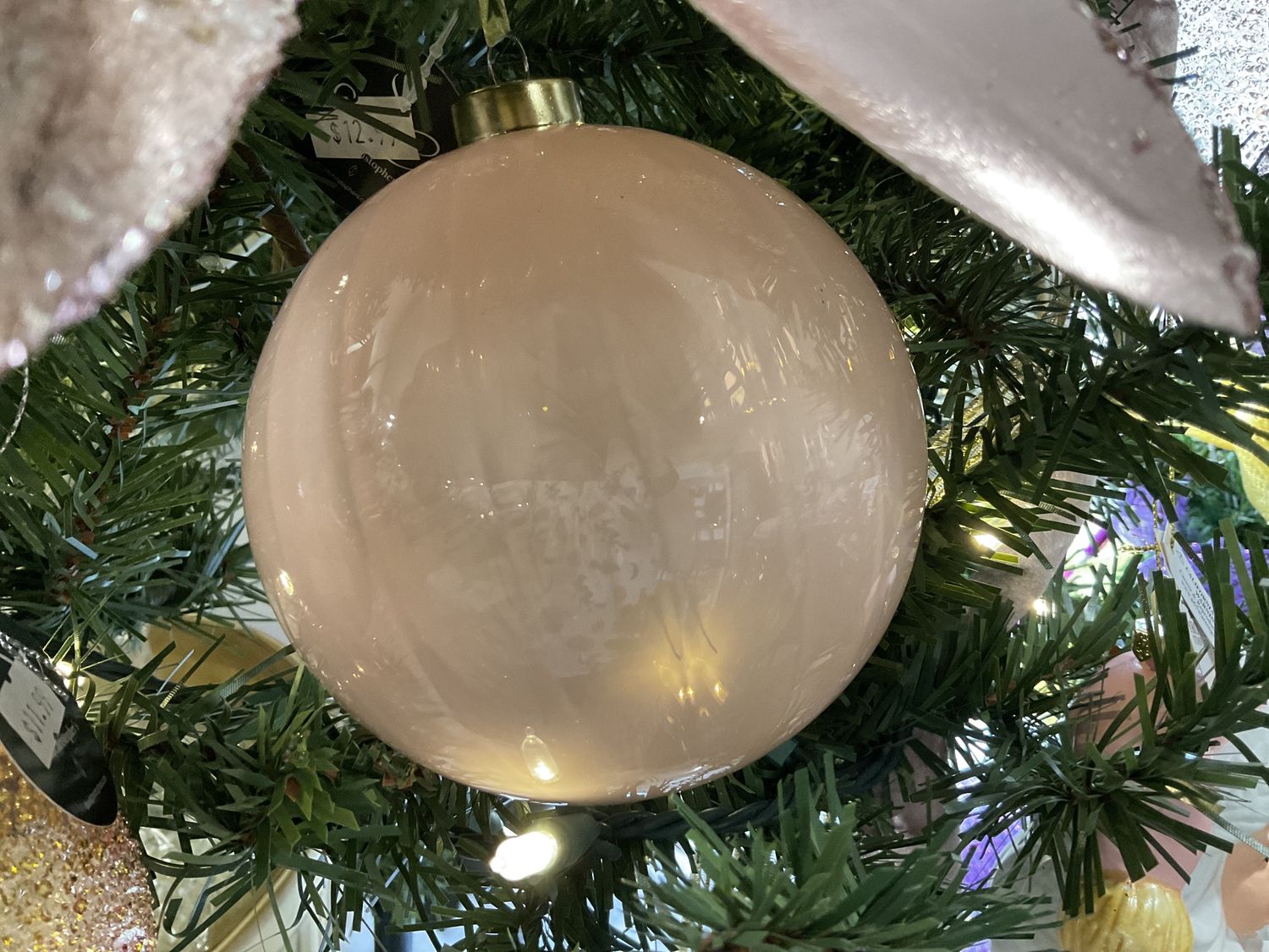Pink sheer striped ball ornament