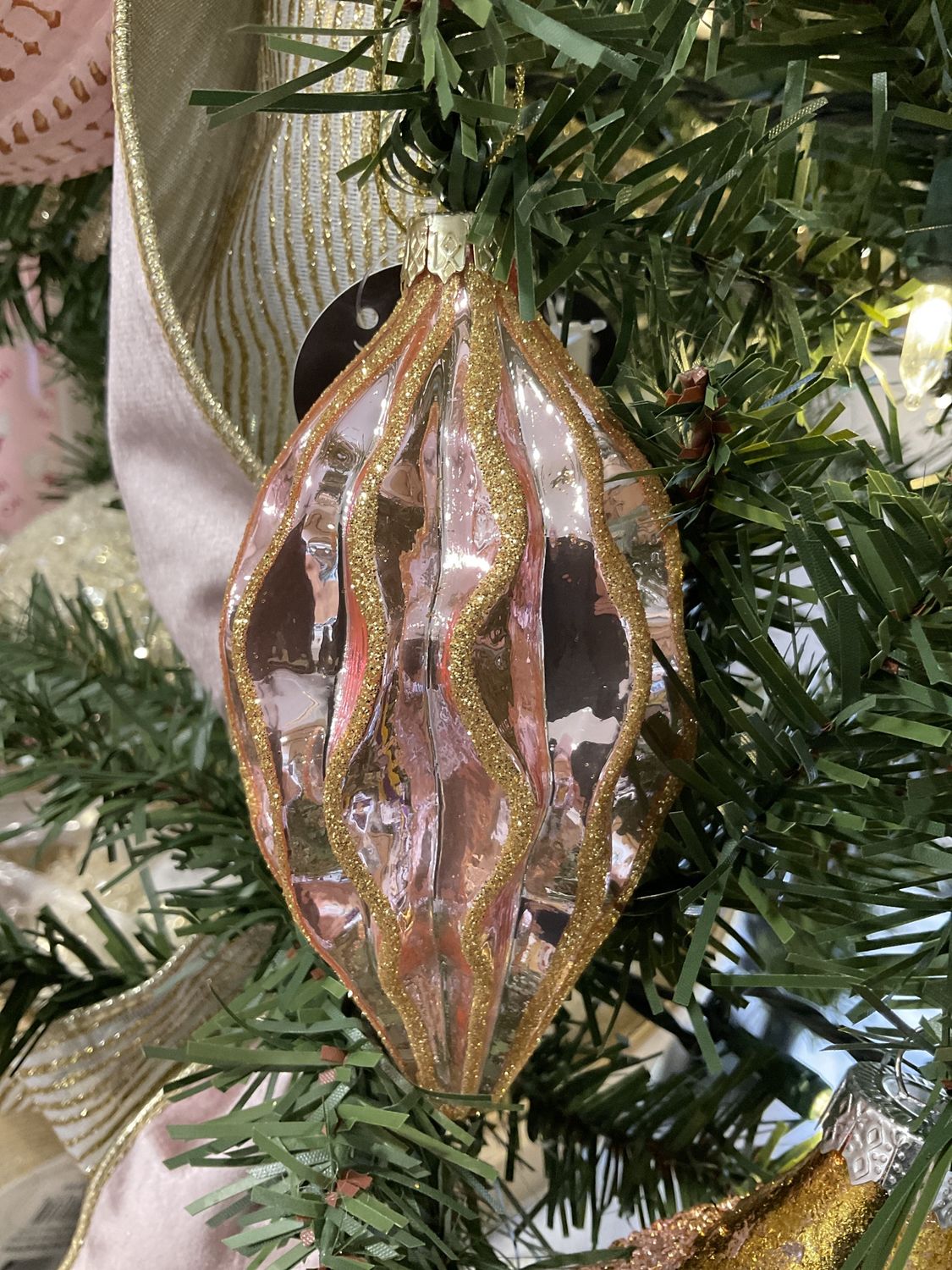 Pink and gold glass finial ornament 4 inches