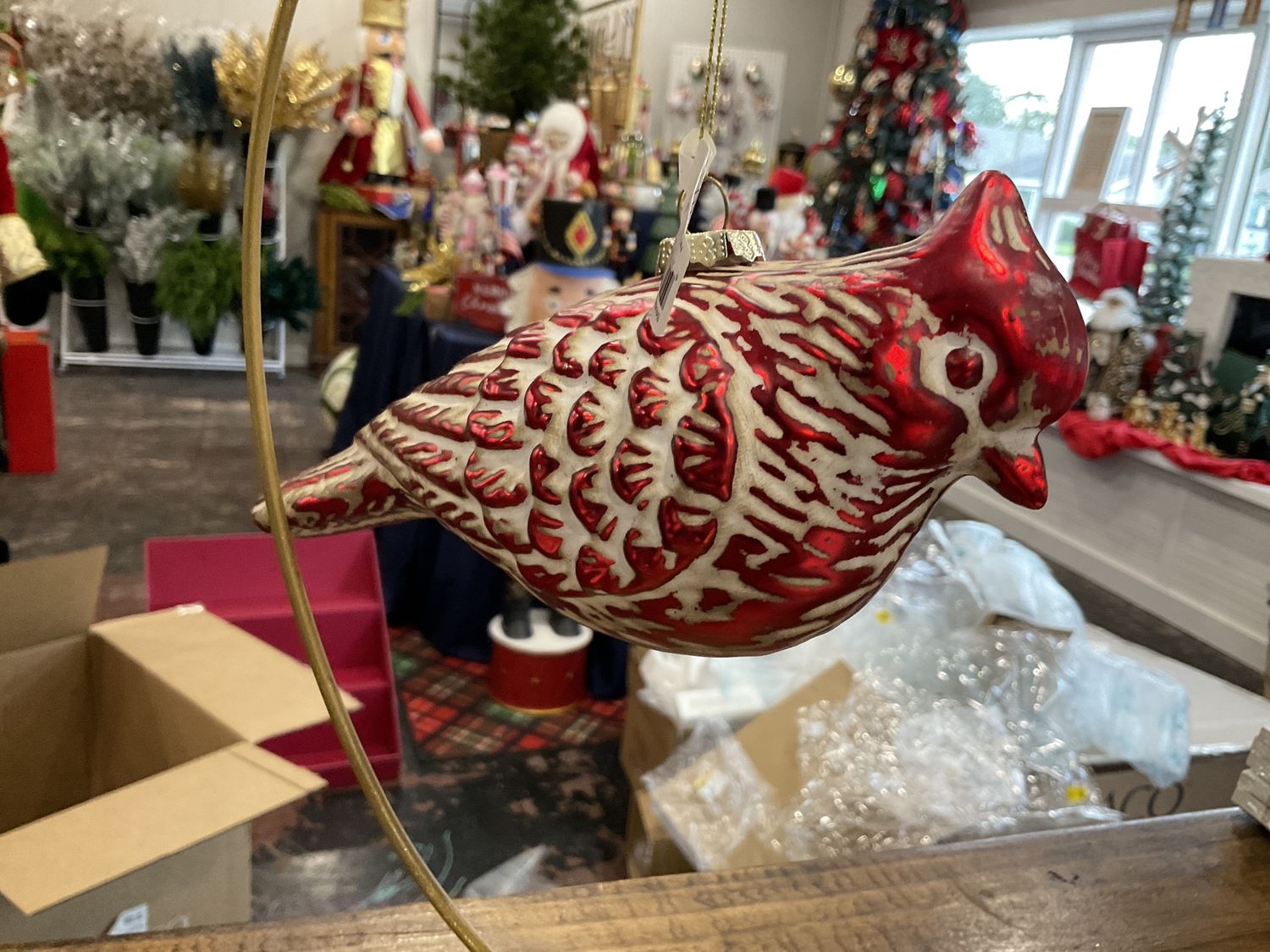 Rustic cardinal glass ornament