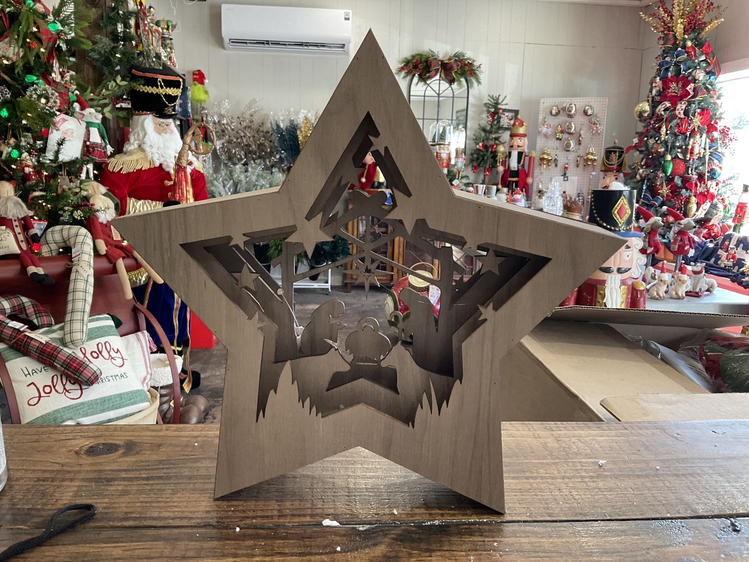 Wooden Nativity cut out star with LED and timer
