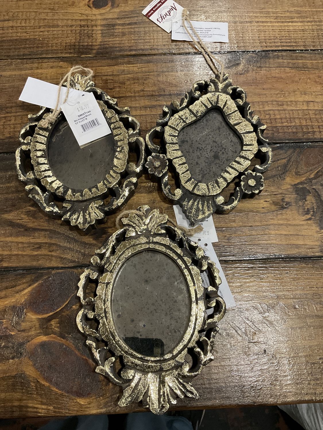 Mini Antiqued Mirrors 3 assortment