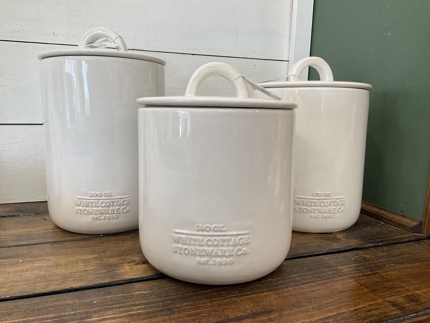 White Cottage Ceramic canisters