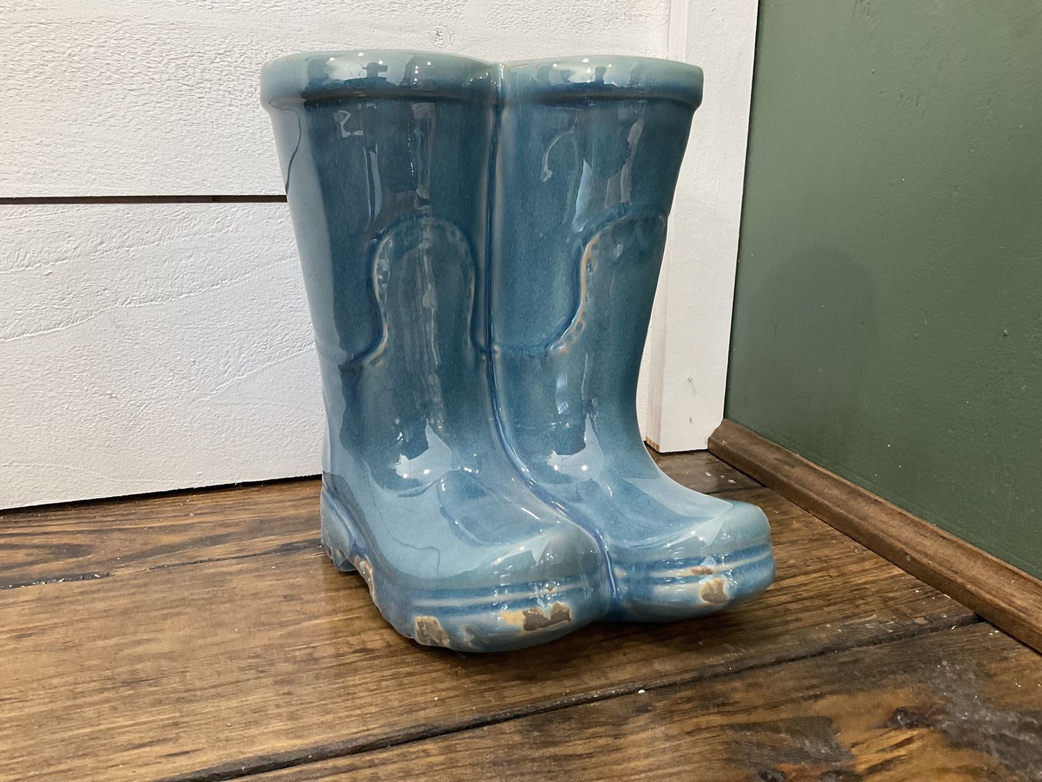 Large blue boots planter