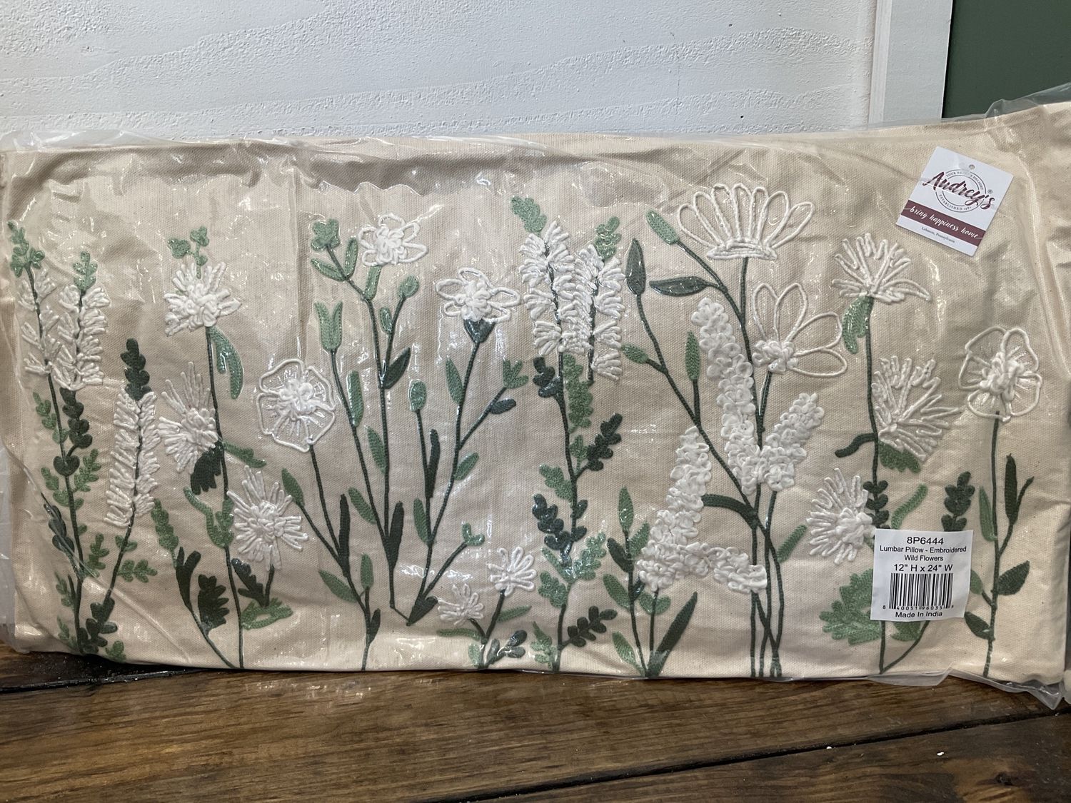 Embroidered wildflowers lumbar pillow