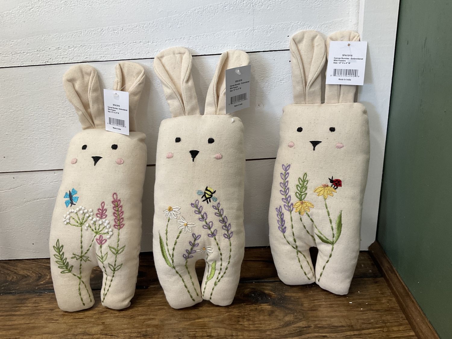 Embroidered wild flowers, bunny