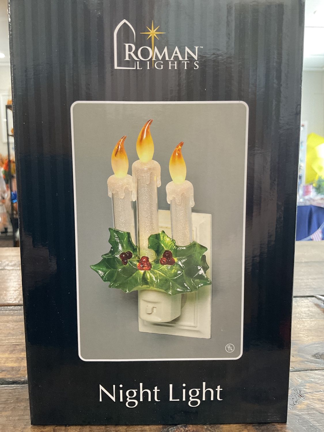 8” candle w/Holly Night light