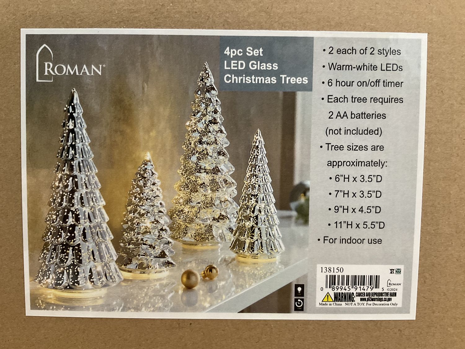 LED Glass Lighted Trees Set 4