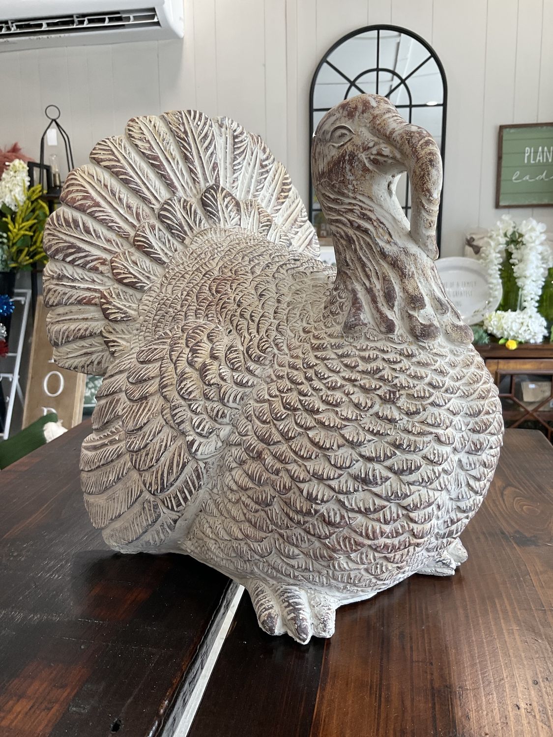 Cement wood like turkey figure