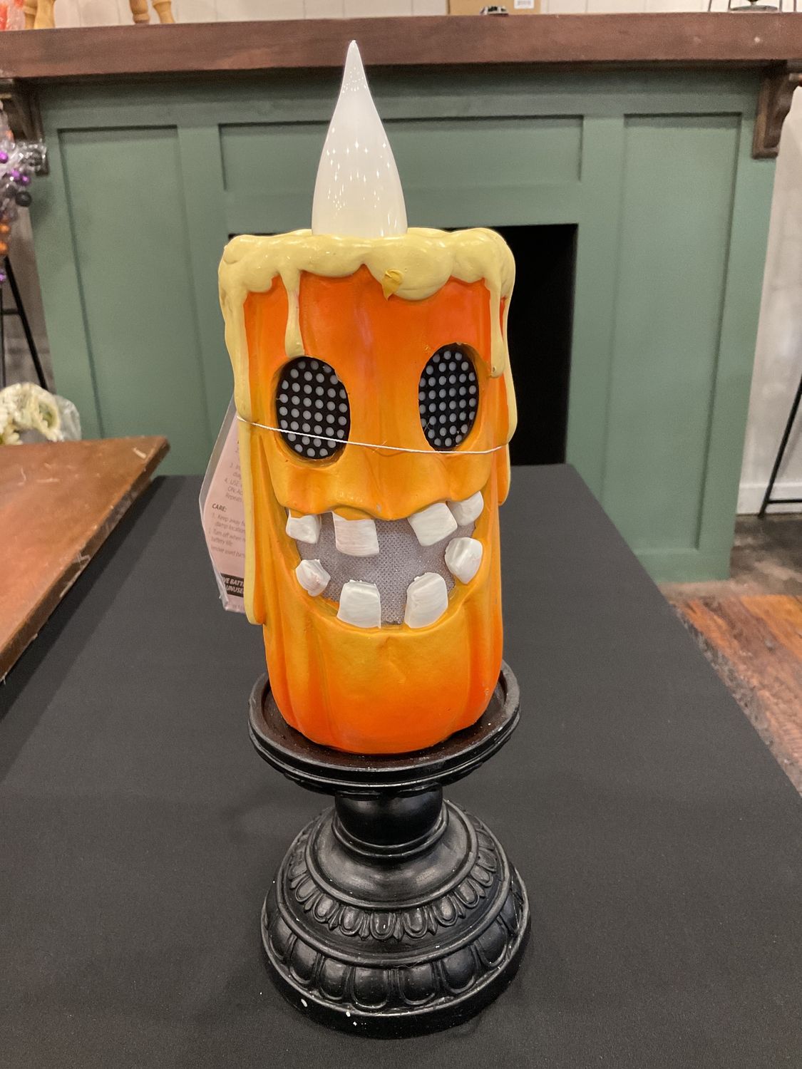 14.7 inch high lighted resin Halloween candle with moving eyes