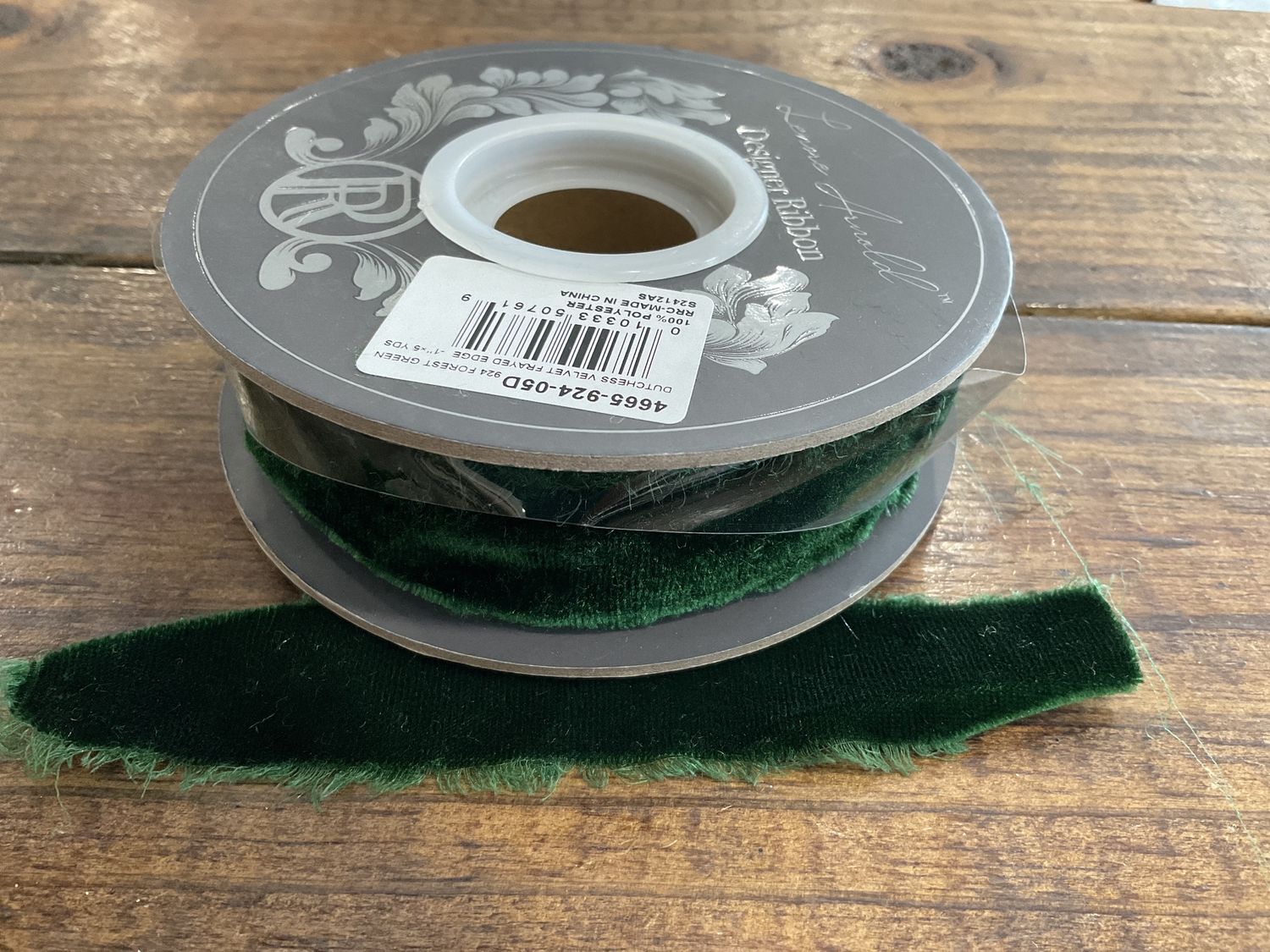 1 inch green velvet frayed ribbon