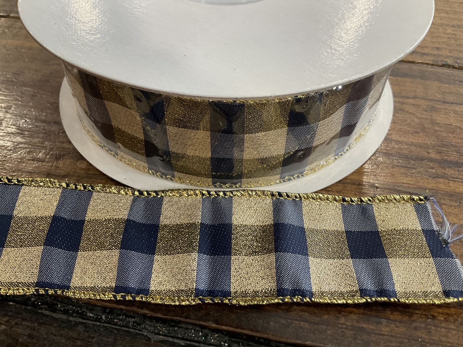 Blue and gold check ribbon