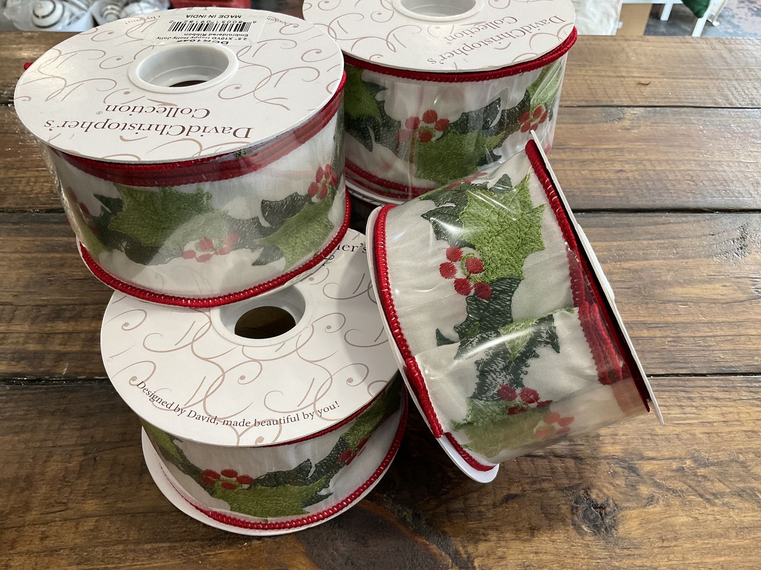 Happy Holly Jolly embroidered ribbon