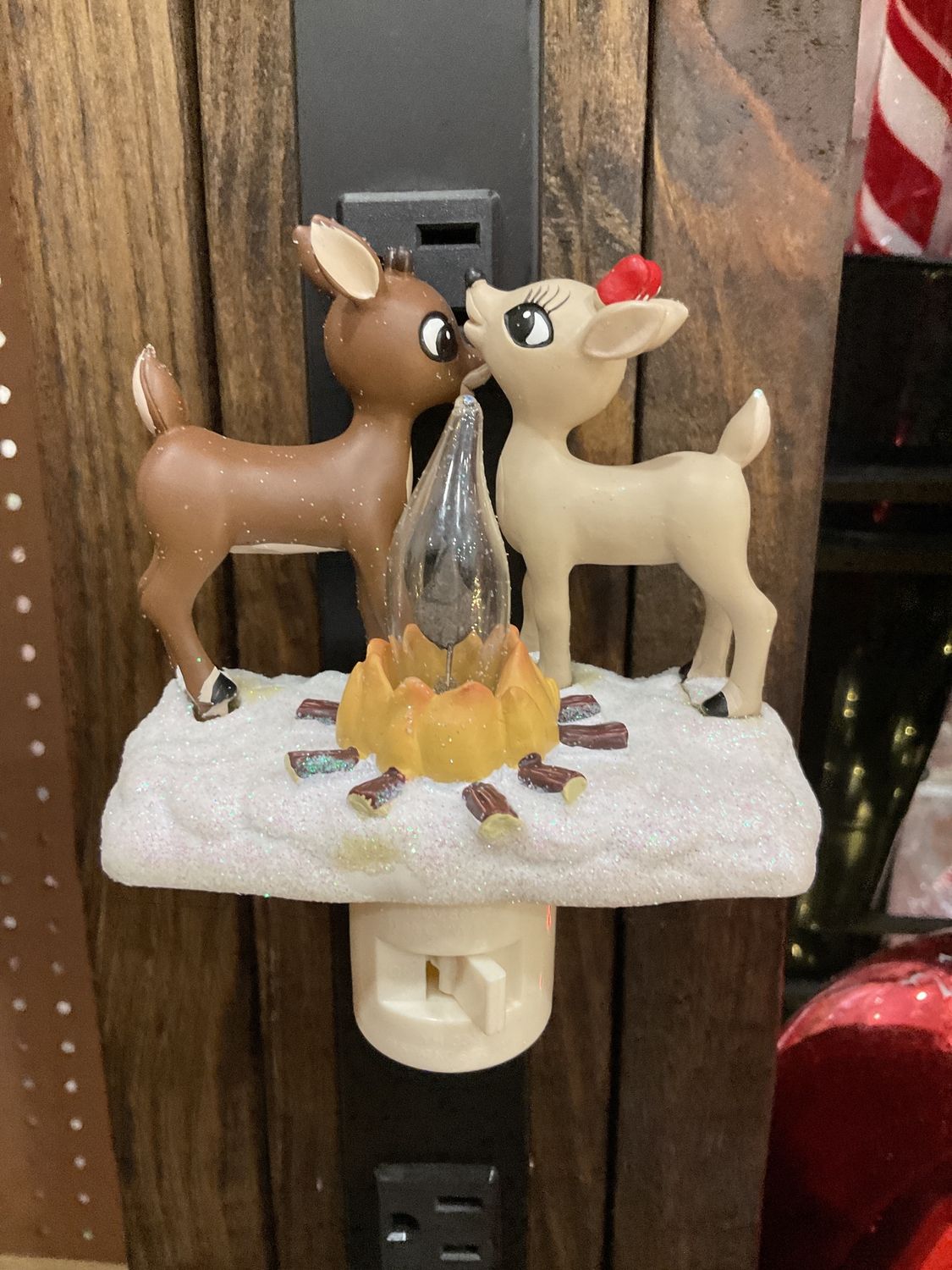 Rudolph and Clarice, flickering campfire night light