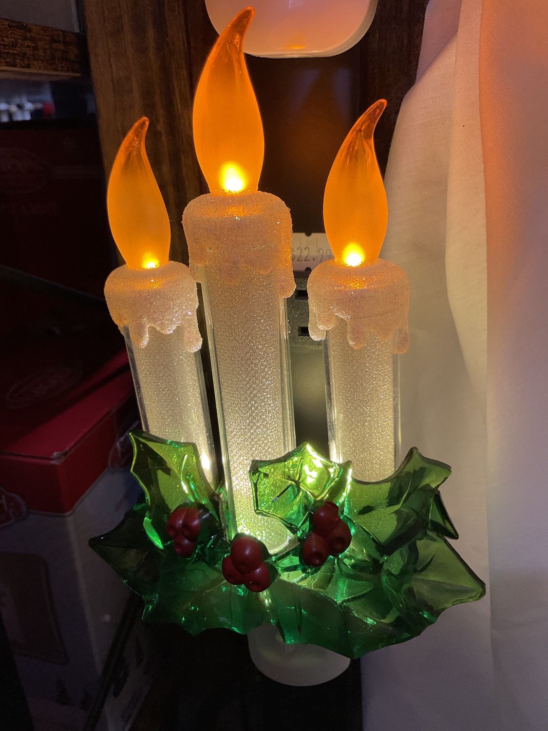8” candle w/Holly Night light