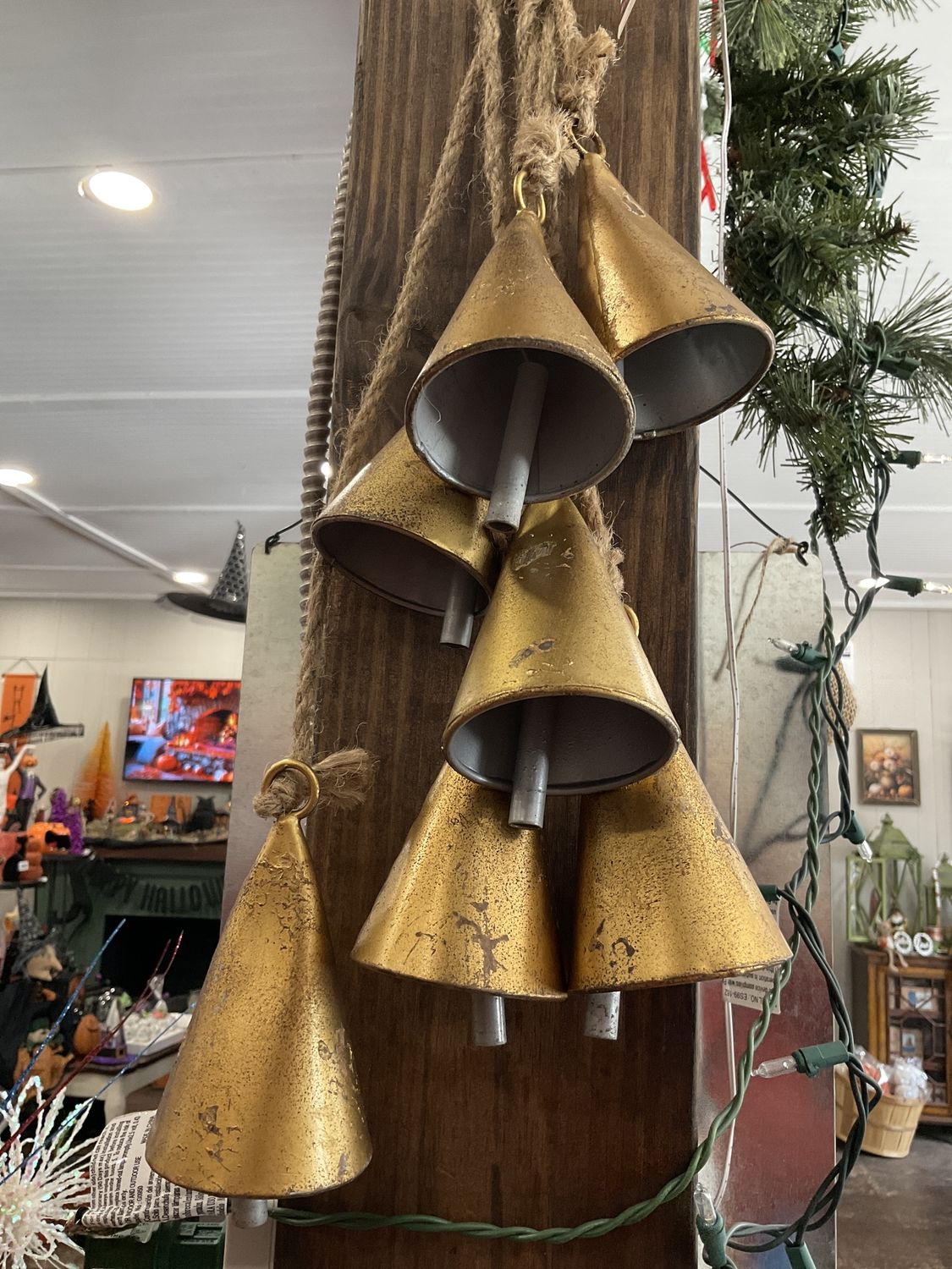 Hanging Cascade of Gold Tone bells set