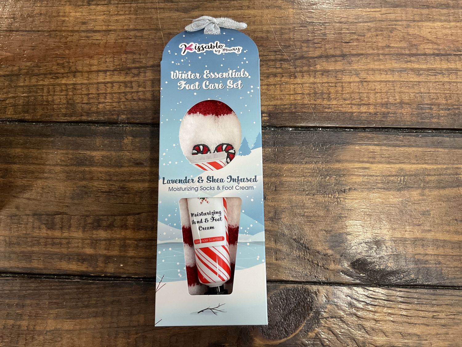 Holiday slipper sock with lotion, candy cane