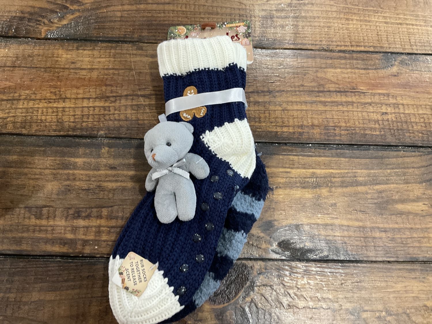 Two pack  knitted slipper, sock infused with vanilla and Shea butter navy