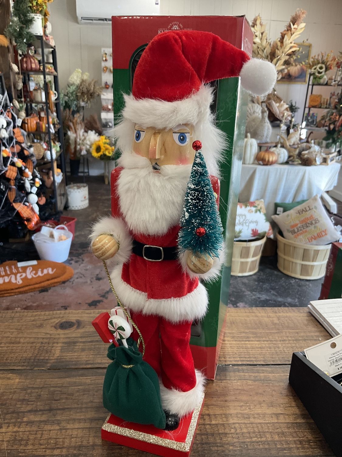 Wood Santa gifts and tree Nutcracker