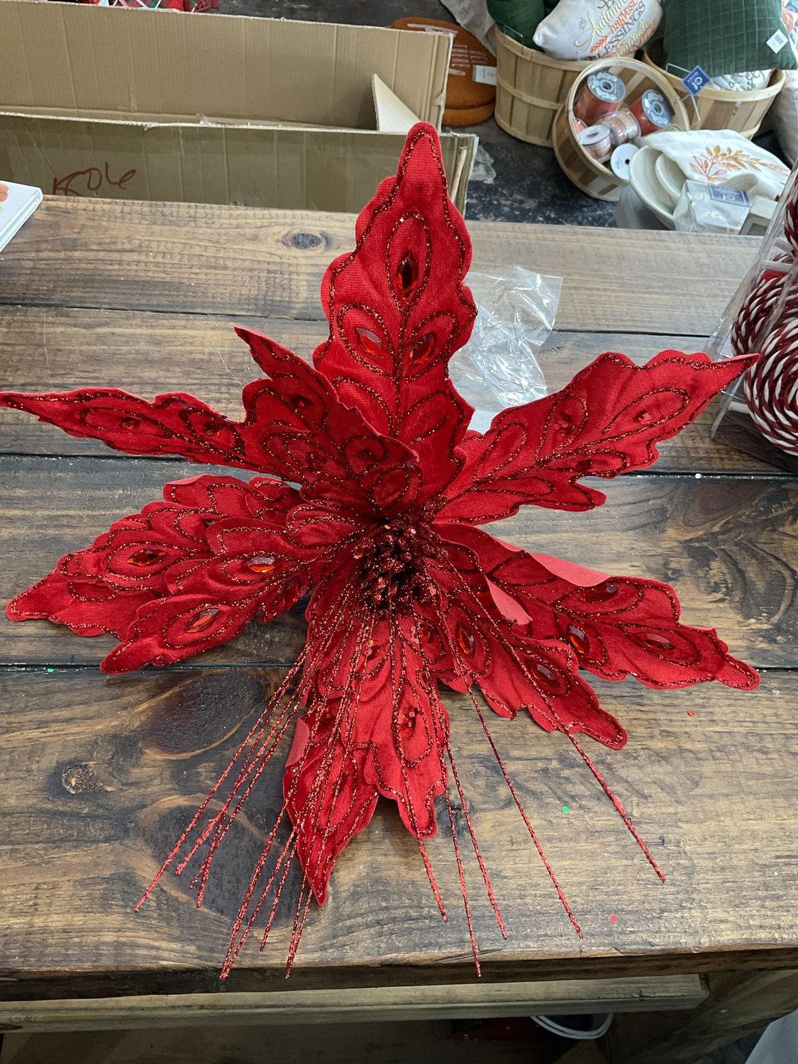 Glitz gem  velvet poinsettia stem