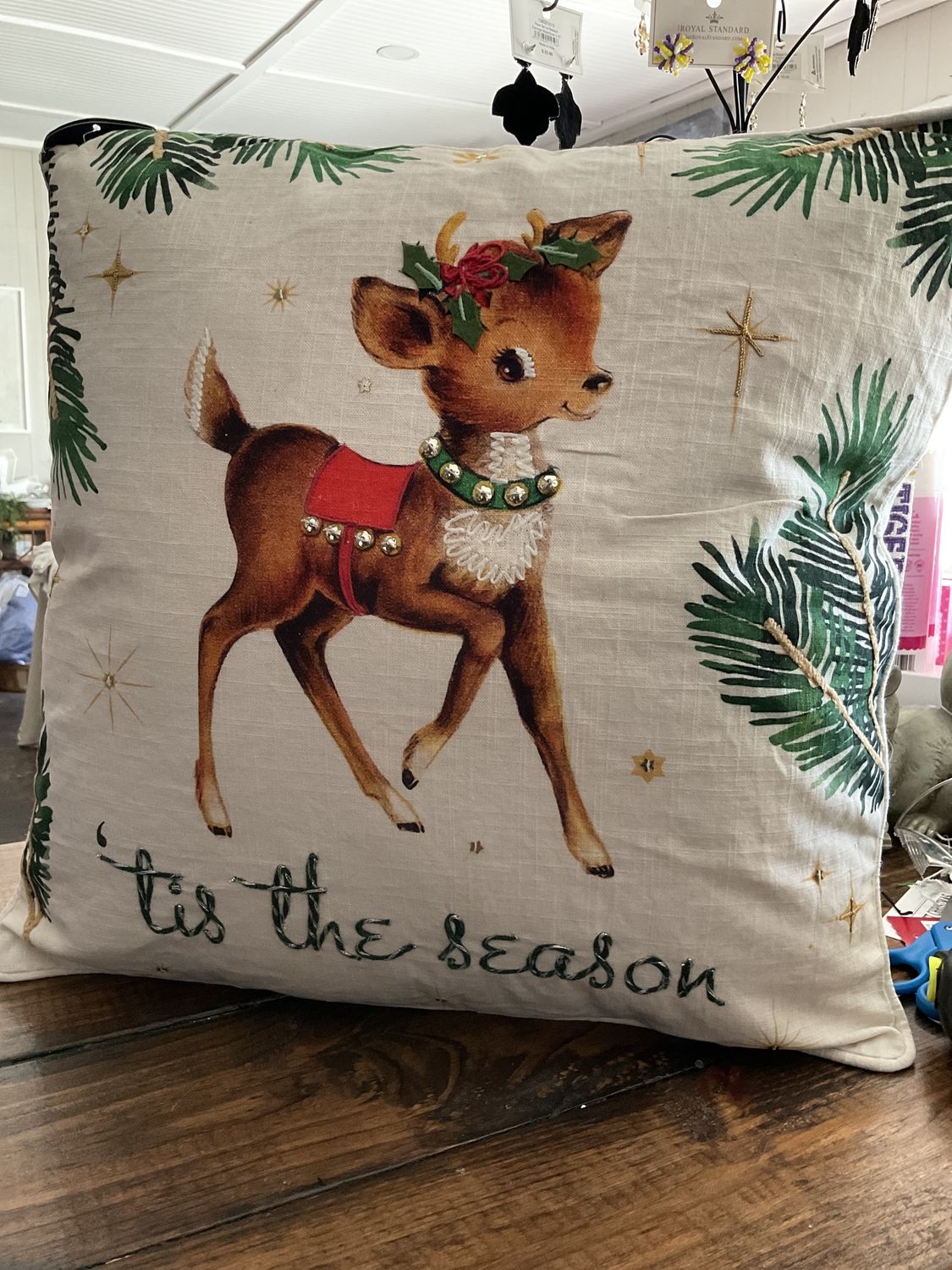 Vintage reindeer pillow