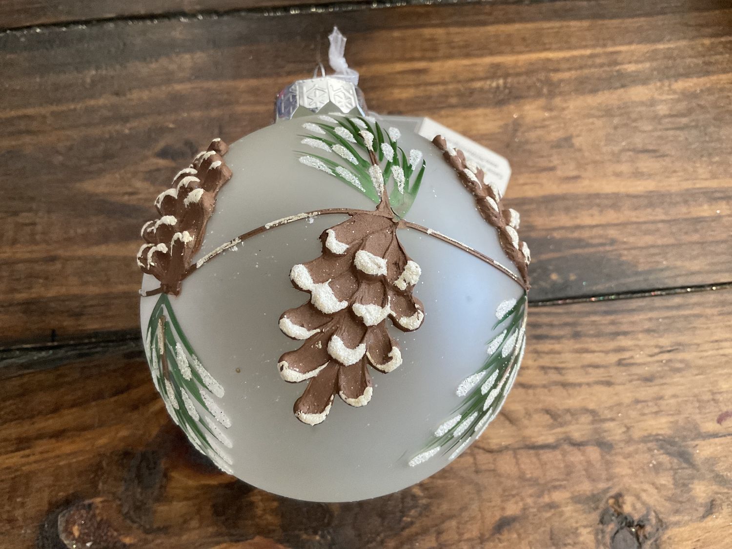 Frosted pinecone glass ornament