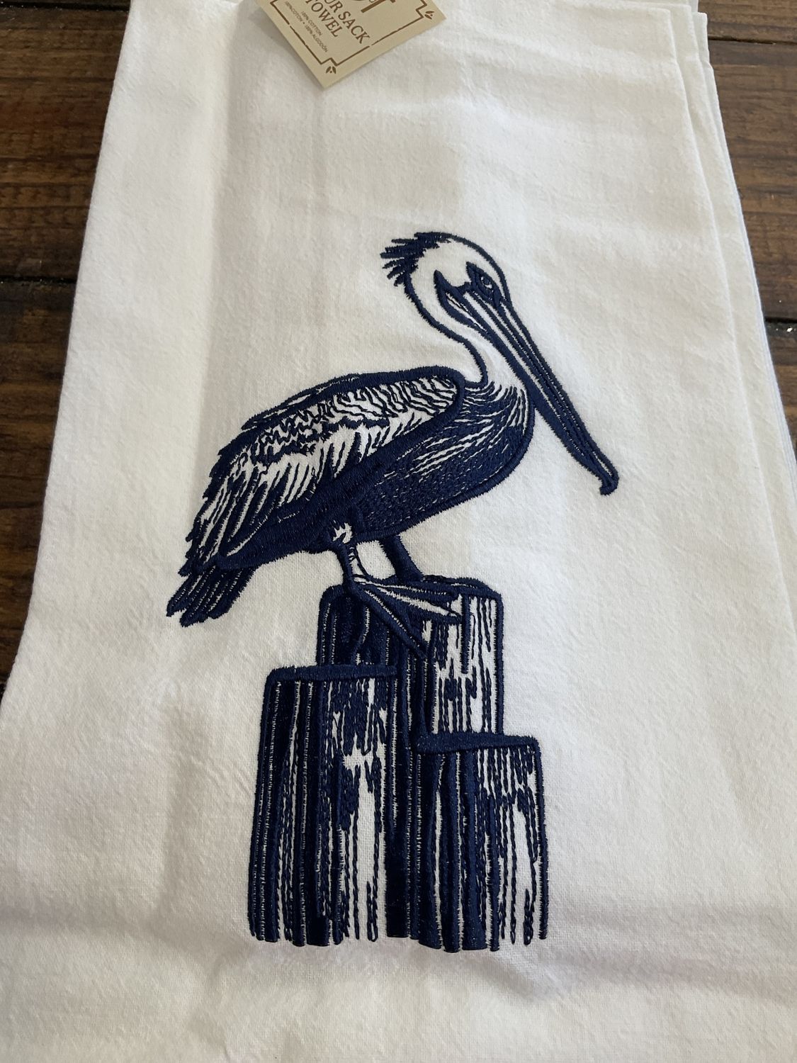 Blue pelican tea towel