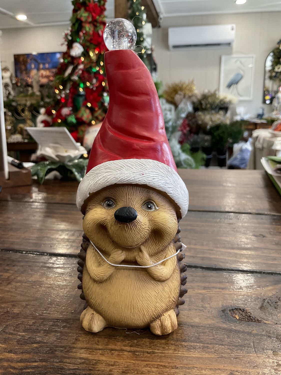LED hedgehog with Santa hat