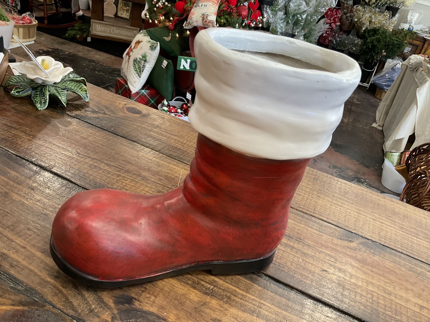 Large, rustic santa boot planter