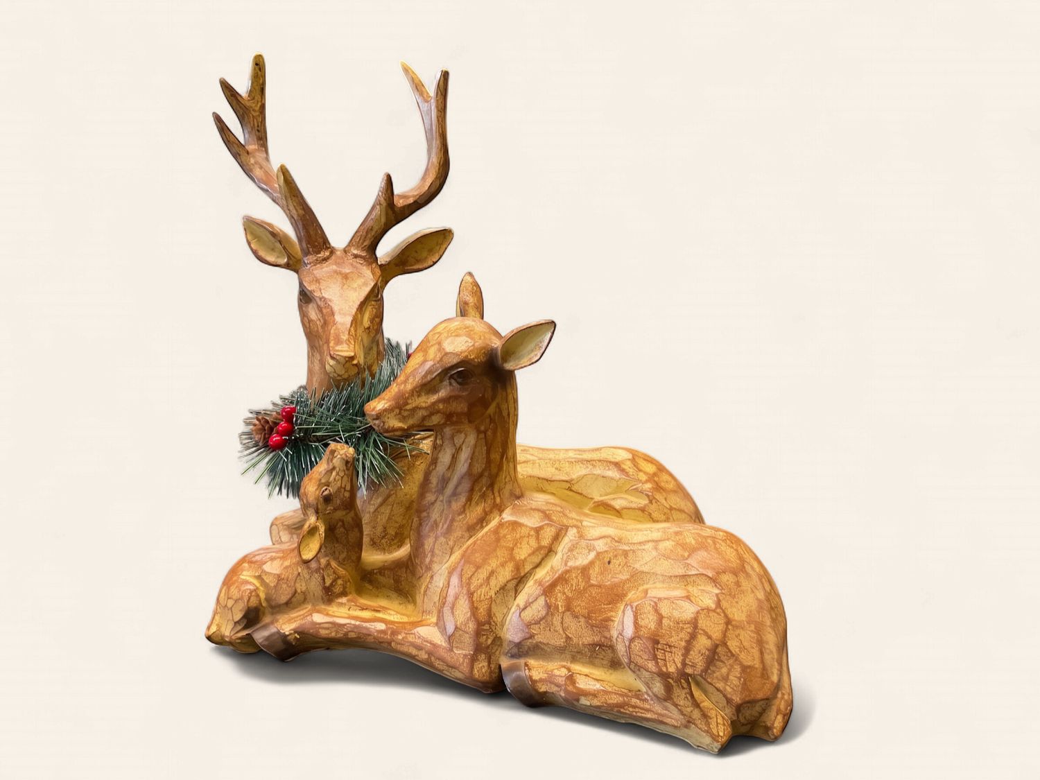Carved Laying Reindeer couple