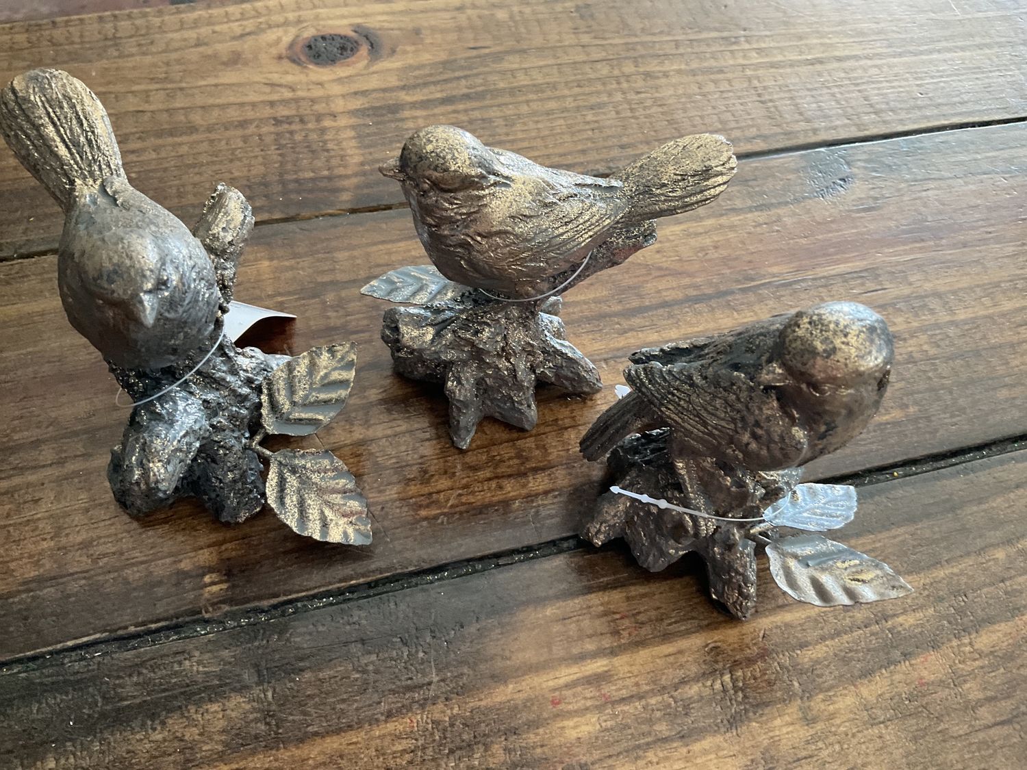 Antiqued Golden Bird Figures 3 assortment
