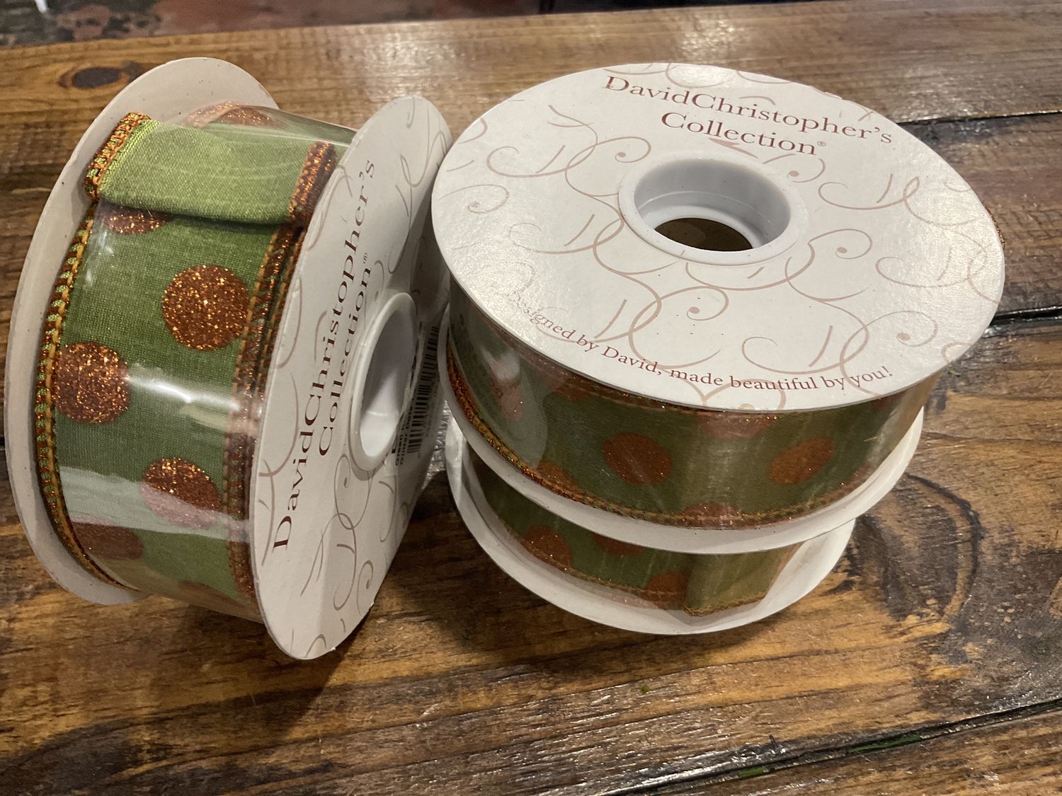 Green ribbon with orange glitter