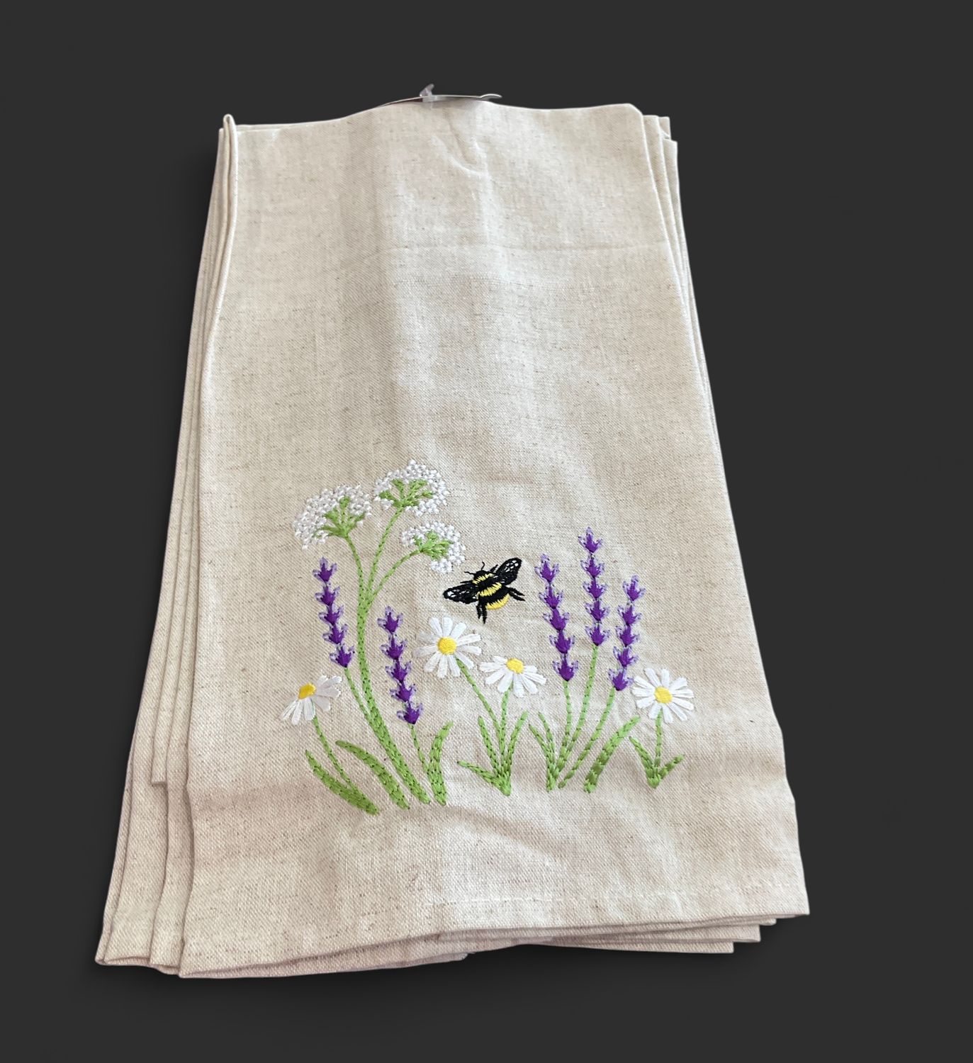 Lavender and bee garden tea towel
