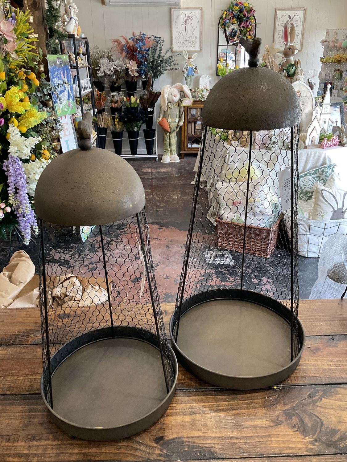 Set of two round top birdcage lanterns